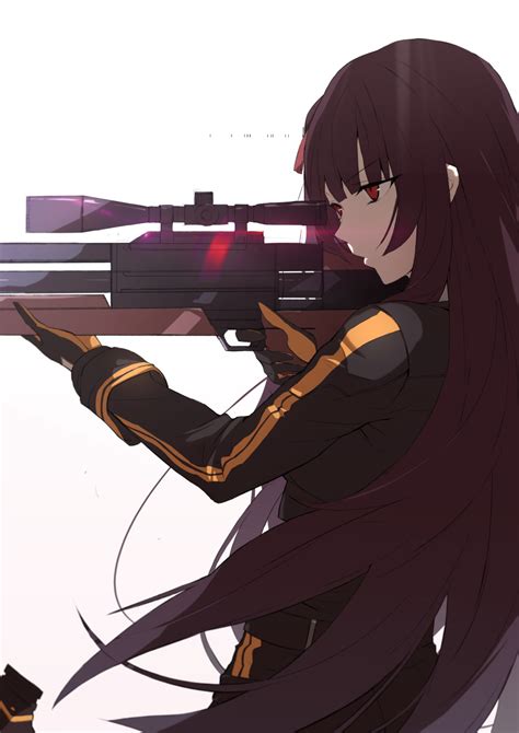 Safebooru 1girl Absurdres Aiming Bangs Belt Black Gloves Braid Bullpup Closed Mouth Eyebrows