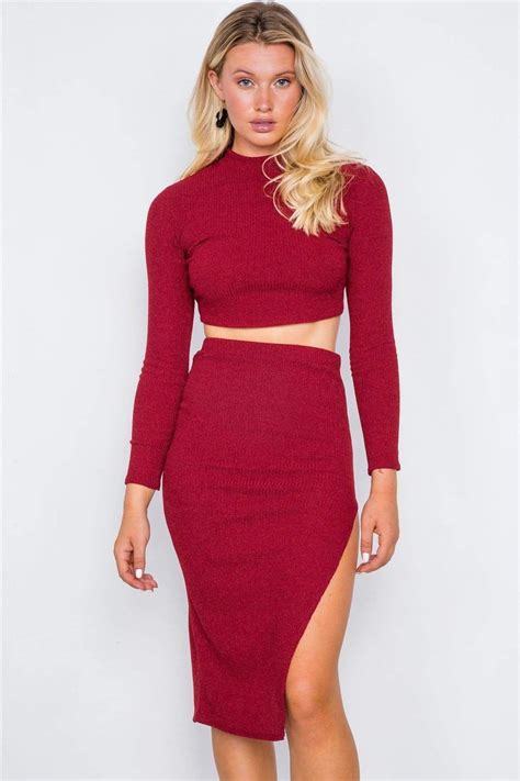 Alizeta Fashion Knit Ribbed Two Piece Crop Top Skirt Set Walmart