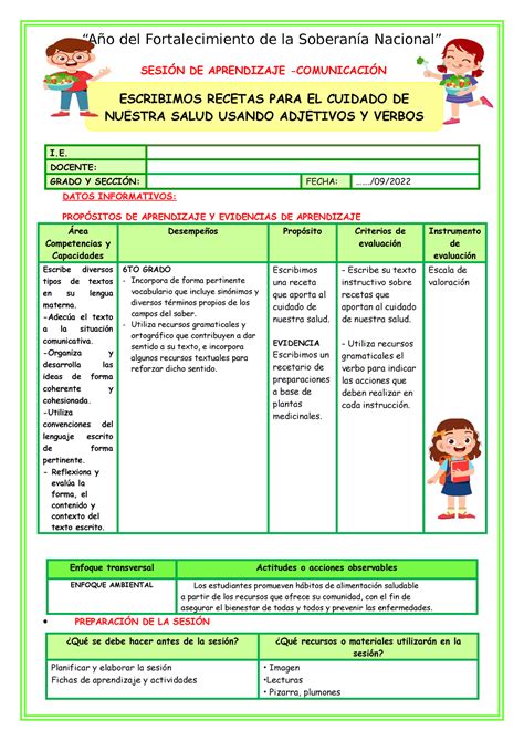 SES Lunes Comun Escribimos Recetas PARA EL Cuidado DE Nuestra Salud