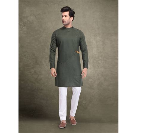 Cotton Dark Green Traditional Kurta Suit For Men Indian Etsy