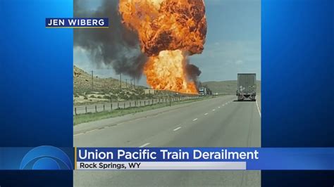 Union Pacific Train Derails Fireball Erupts Along Interstate In