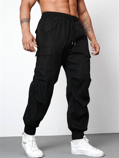 Manfinity Homme Men Flap Pocket Side Drawstring Waist Cargo Pants