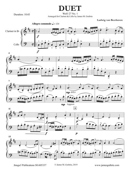 Beethoven Three Duets Woo 27 For Clarinet And Cello Arr James M Guthrie Ascap Sheet Music