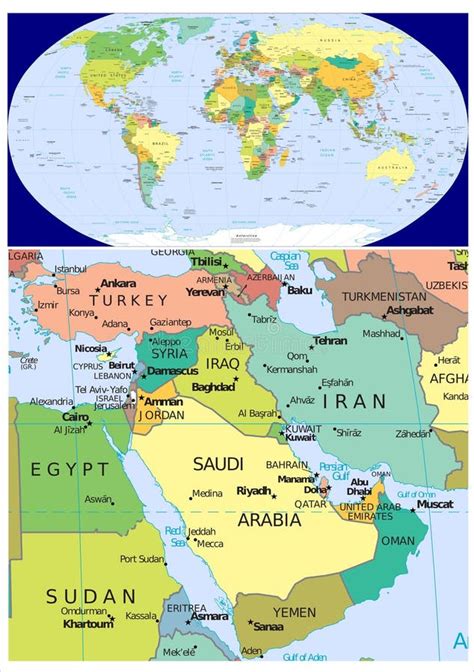 Middle East Region Political Divisions Map Stock Illustration