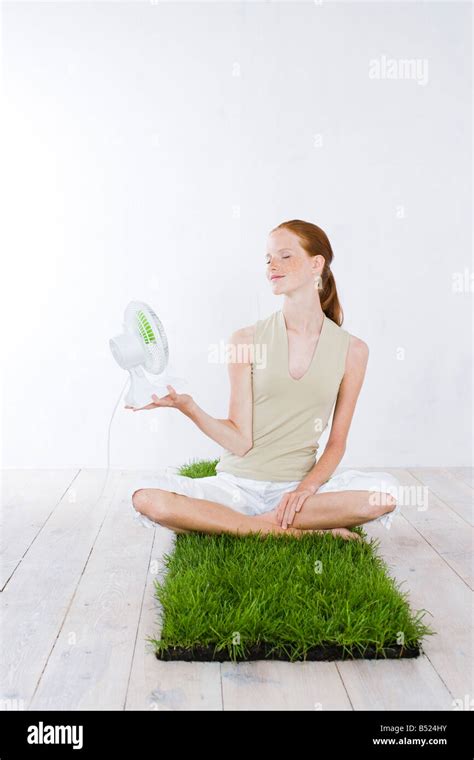 Young Woman With Fan Stock Photo Alamy