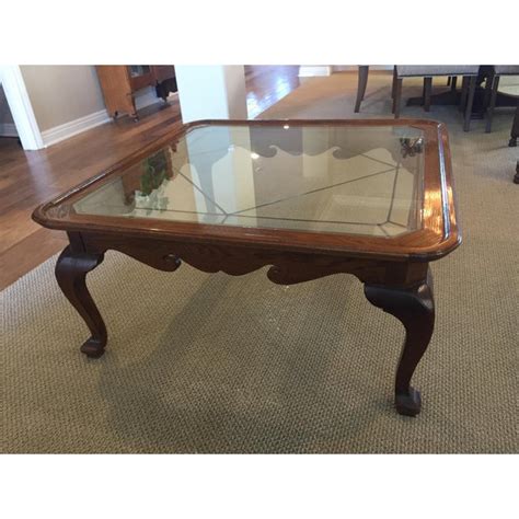 Ethan Allen Canterbury Oak And Glass Coffee Table Chairish