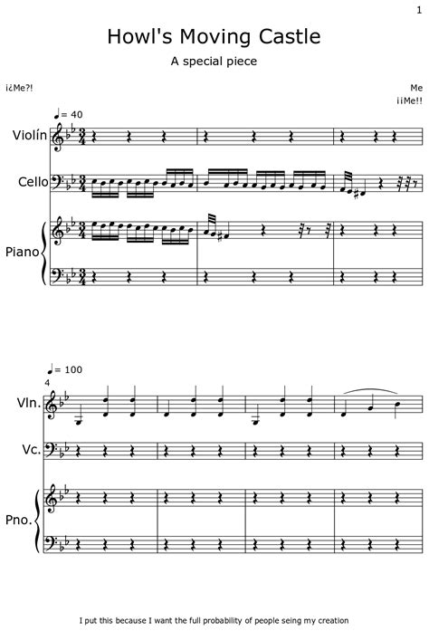 Howl S Moving Castle Sheet Music For Violin Cello Piano