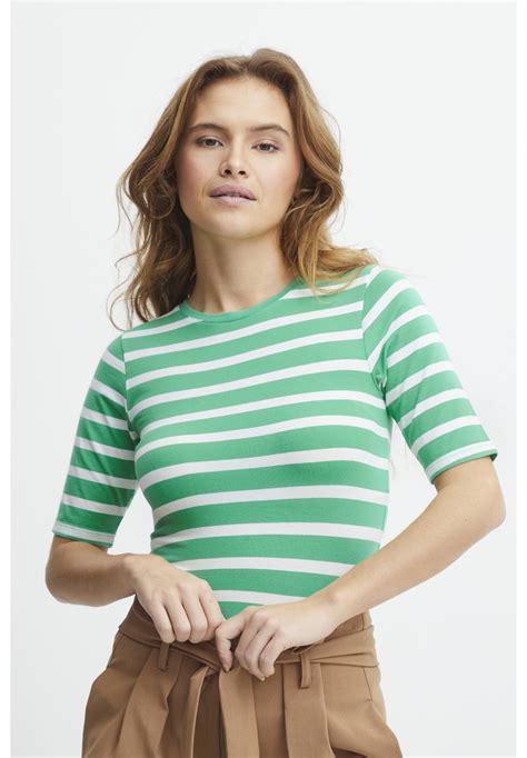 B Young Bypamila Stripe T Shirt Med Print Ming Green Mix Gran