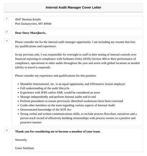 Internal Audit Manager Cover Letter Velvet Jobs