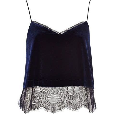 River Island Navy Velvet Lace Cami Top Lace Camisole Top Lace Cami