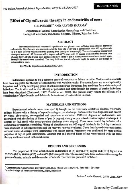 PDF Effect Of Ciprofloxacin Therapy In Endometritis Of Cows