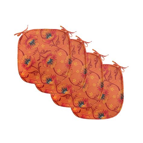 Orange Chair Seating Cushion Set Of 4 Poppy Flower Series Blossoms