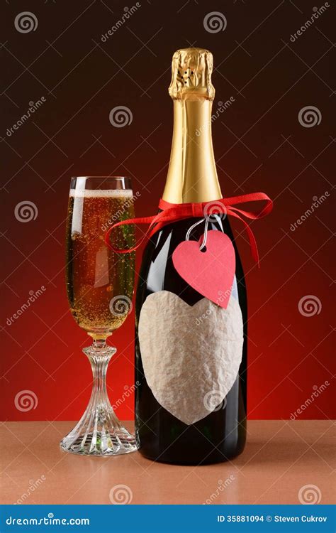 Champagne Bottle Decorated For Valentines Day Stock Photo Image Of