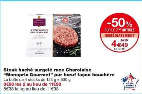 Promo Steak Haché Surgelé Race Charolaise monoprix Gourmet Pur Bœuf