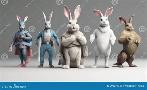 Group Of Superheroes Wearing Easter Bunny Costumes Generative Ai Stock