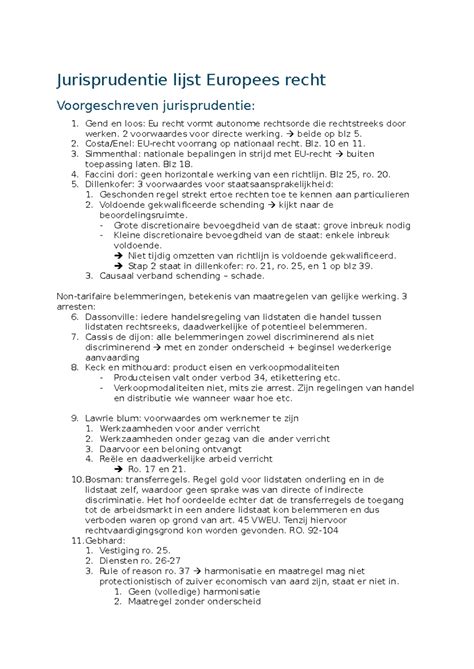 Jurisprudentie Lijst Europees Recht Jurisprudentie Lijst Europees