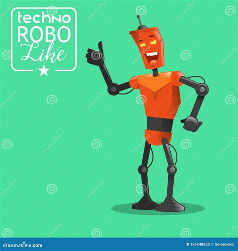 Simple Vector Illustration Of A Smiling Cartoon Red Robot Stock