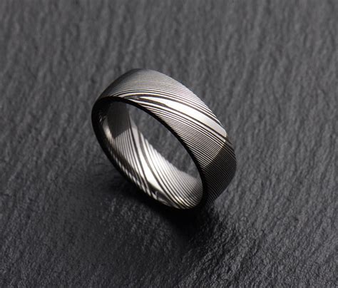 Stainless Damascus Steel Mens Wedding Band Engagement Ring Etsy