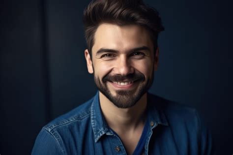 Premium Ai Image Portrait Of Handsome Man In Blue Shirt With Smiling Face