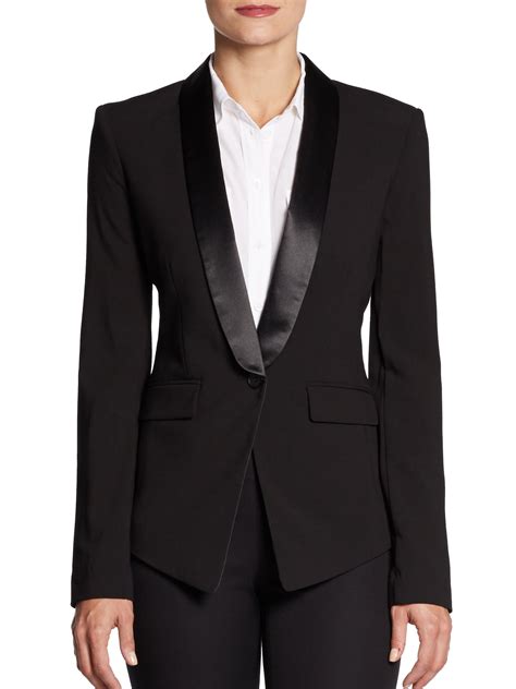 Bcbgmaxazria Satin Shawl Collar Tuxedo Blazer In Black Lyst