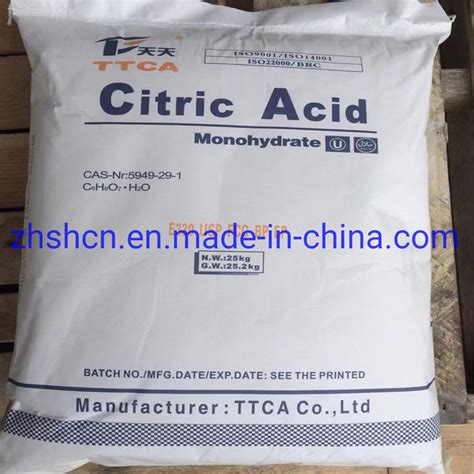 Rzbc Ensign Wholesale Bulk Food Grade Citric Acid Monohydrate Mesh