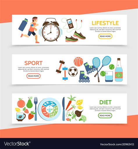 Flat Healthy Lifestyle Horizontal Banners Vector Image