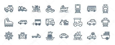 Conjunto De Iconos Web De Transporte En Estilo De Esquema Iconos De