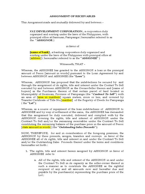 Assignment Of Receivables Pdf Assignment Law Natural Resources Law