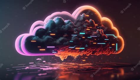 Premium Ai Image Neon Cloud Computing Technology Concept Illustration