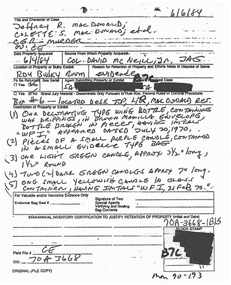 Jeffrey Macdonald Case Justthefacts Cid And Fbi Inventory Of Items Removed From 544 Castle Dr