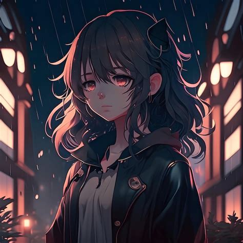 Sad Girl Anime At Night Premium Ai Generated Image