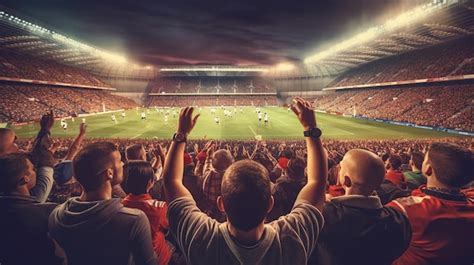 Premium Ai Image Back View Of Football Soccer Fans Cheering Their