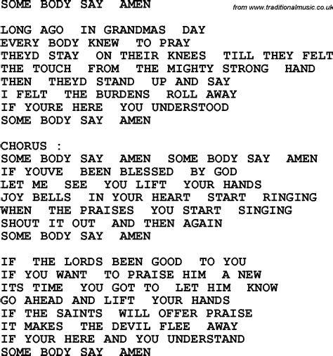 Country Southern And Bluegrass Gospel Song Some Body Say Amen Lyrics