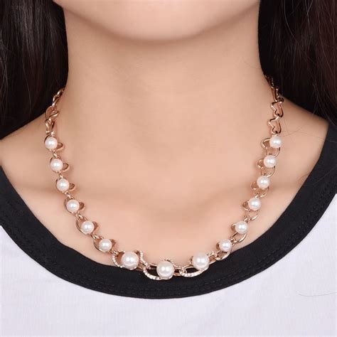 ROXI Brand Pearl Pendants Necklace For Women colliers Rose Gold Pearl ...