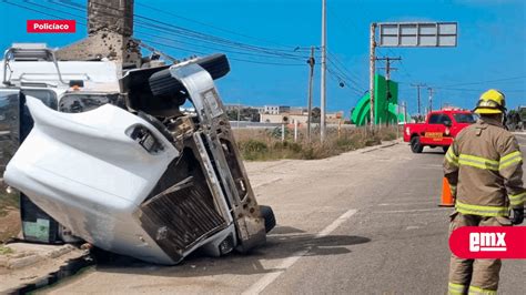 Aparatosa volcadura de un camión de carga en Playas de R El Mexicano