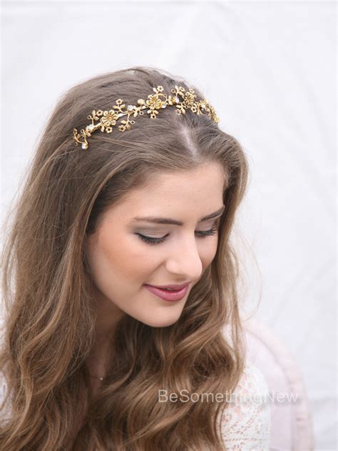 Gold Metal Flower Headband Wedding Headpiece, Metal Headband for Adults ...