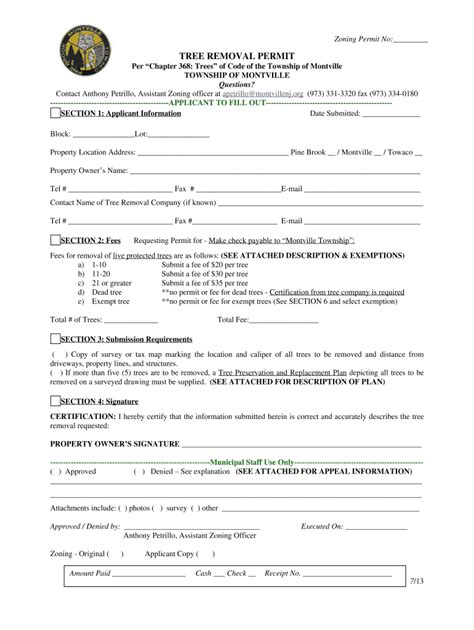 Fillable Online Tree Removal Permit Montville Township Fax Email