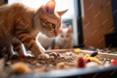 Premium Photo Closeup Of Cats Paws Digging In Clean Litter Box Created With Generative Ai