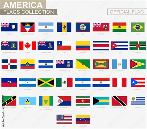 National flag of American countries, official vector flags collection ...