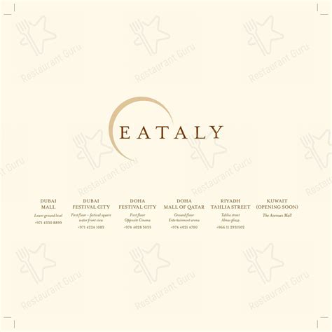 Menu at Eataly Dubai Festival City restaurant, Dubai, First Floor