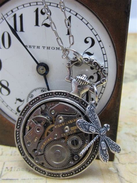 Steampunk Pocket Watch Necklace Dragonfly Steampunk Necklace Repurposed