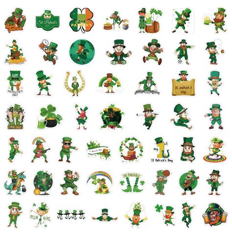 St Patricks Day Stickers Cute Cartoon Vintage Leprechaun Irish Shamrock Clover Stickers