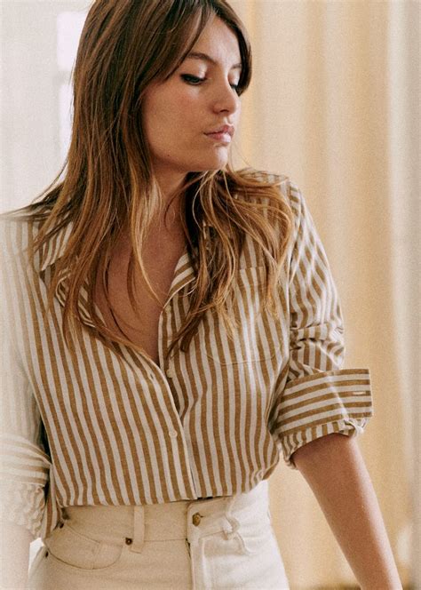 Tomboy Shirt Ecru Camel Stripes Organic Cotton S Zane Tomboy