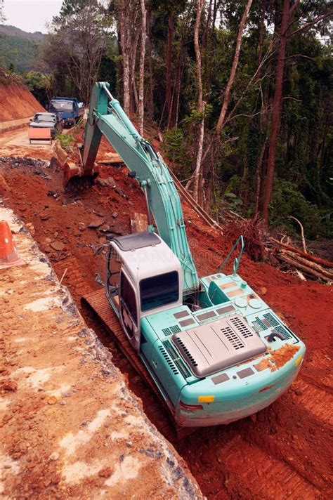 Digging The Pit Foundation A Hole With Excavator Earthwork In