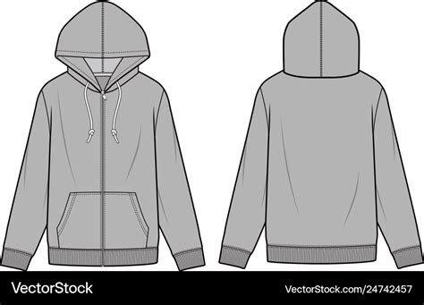 Zip-up hoodie fashion flat sketch template Vector Image