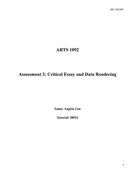 Assessment Critical Essay And Data Rendering Arts Assessment