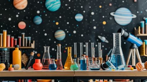 Premium Photo Science Laboratory In School With Colorful Reagents And