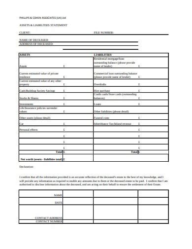 14 Assets And Liabilities Statement Templates In Doc Pdf Free