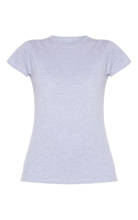 Grey Marl Fitted T Shirt Tops Prettylittlething Aus