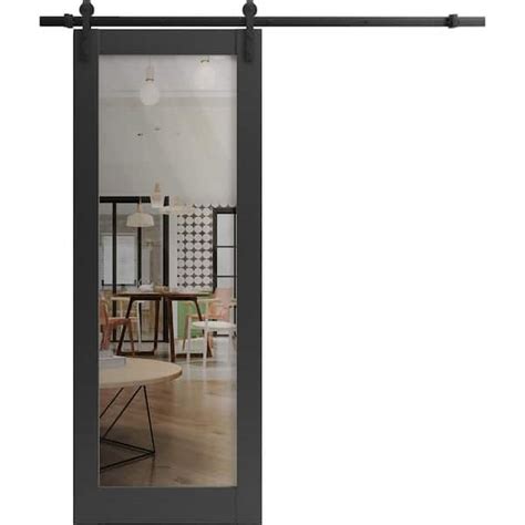 Sartodoors 42 In X 96 In 1 Panel Clear Glass Black Matte Solid Wood